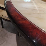 Round Marble Dining Table with smooth Lazy Susan and Button-Tufted Leather Pedestal